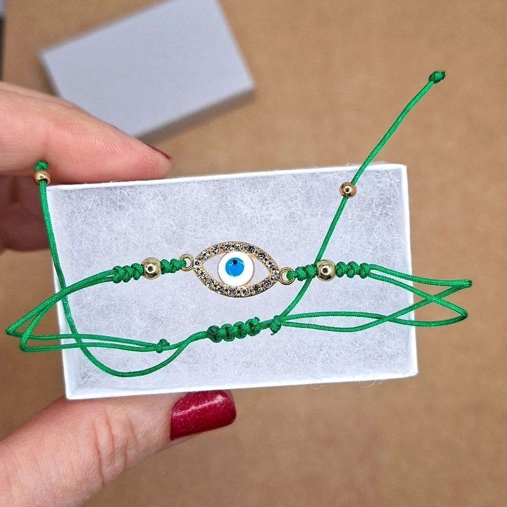 Kelly Green adjustable evil eye protection string bracelet